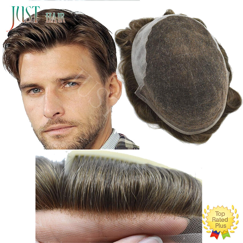 French Lace Front Bleached Men Toupee Hair Replacement System Poly Hairpiece Wig