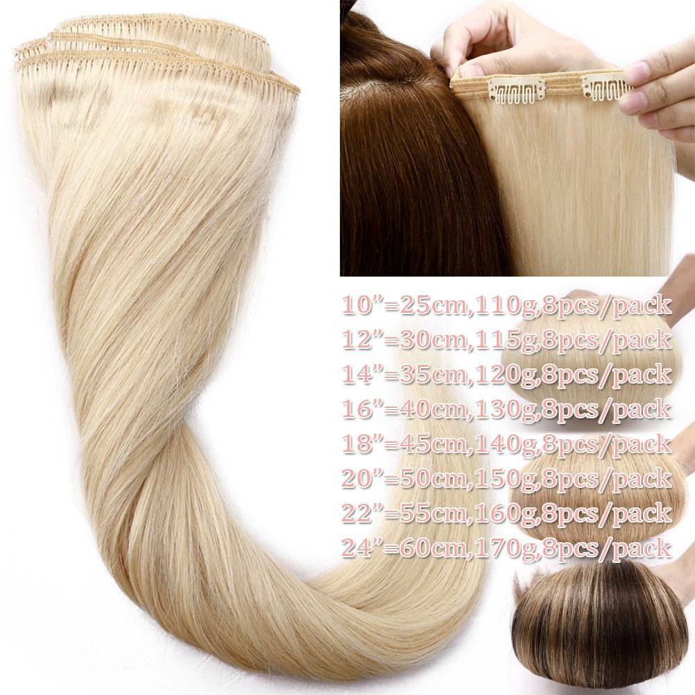 Body Wave Clip In Full Head Double Weft Remy Human Hair Extensions Thick Colored