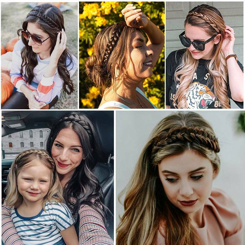 Women Hair Braided Plaited Headband Synthetic Plait Hairband Hairwear as Human