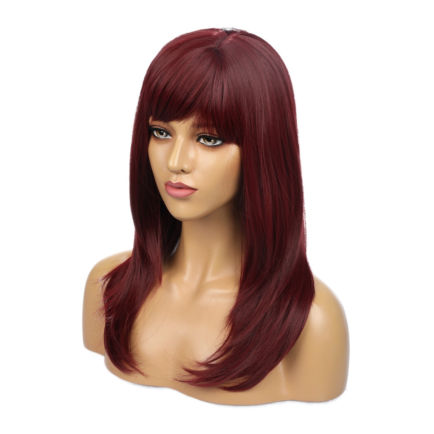 Wine Red Hair Wig With Bangs Women Hairpieces Beauty High Temperature Fiber