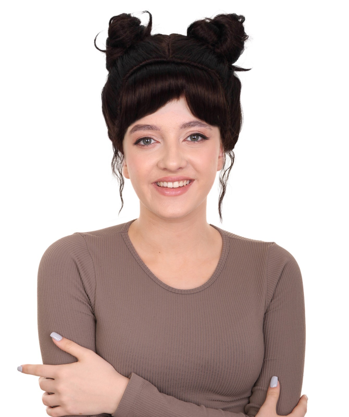 Adult Women’s Dark Brown Space Bun Cosplay Wig, Perfect for Halloween, HW-7102