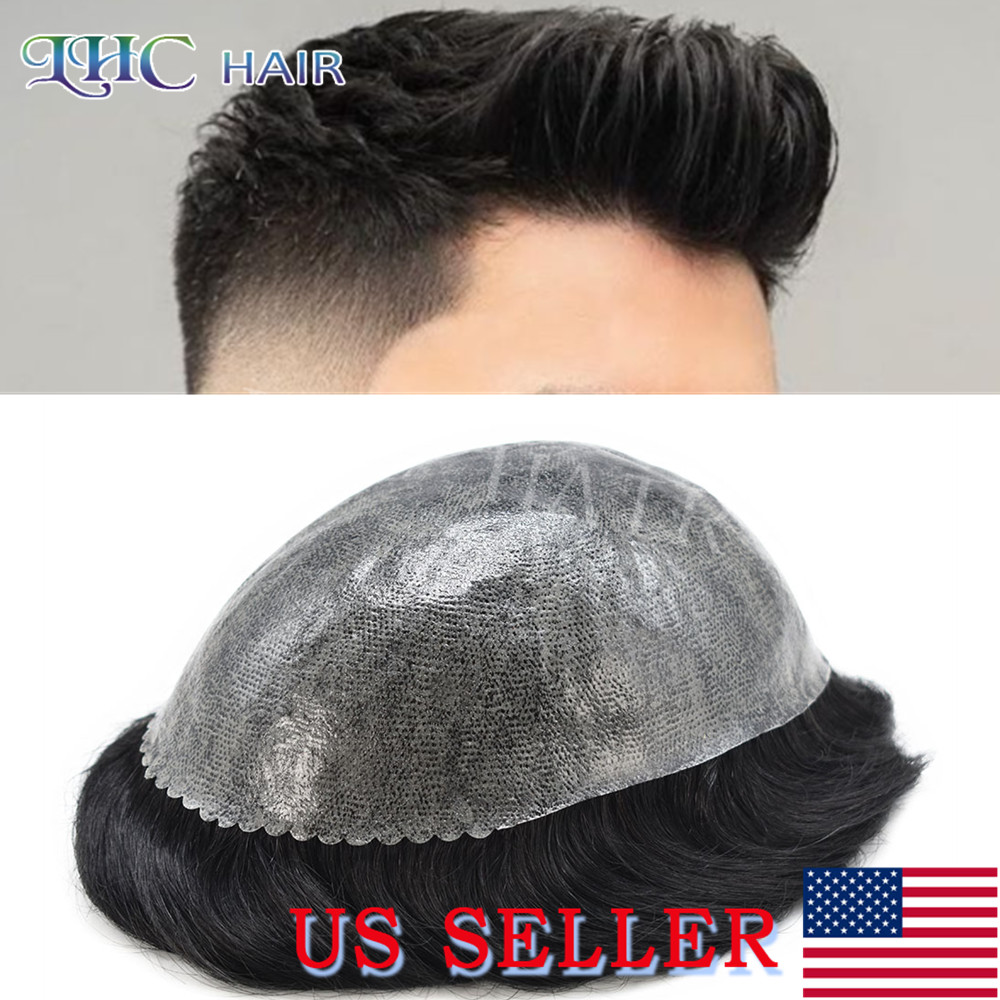 Mens Toupee Human Hair System All Colors Injected PU Durable Thin Skin Hairpiece