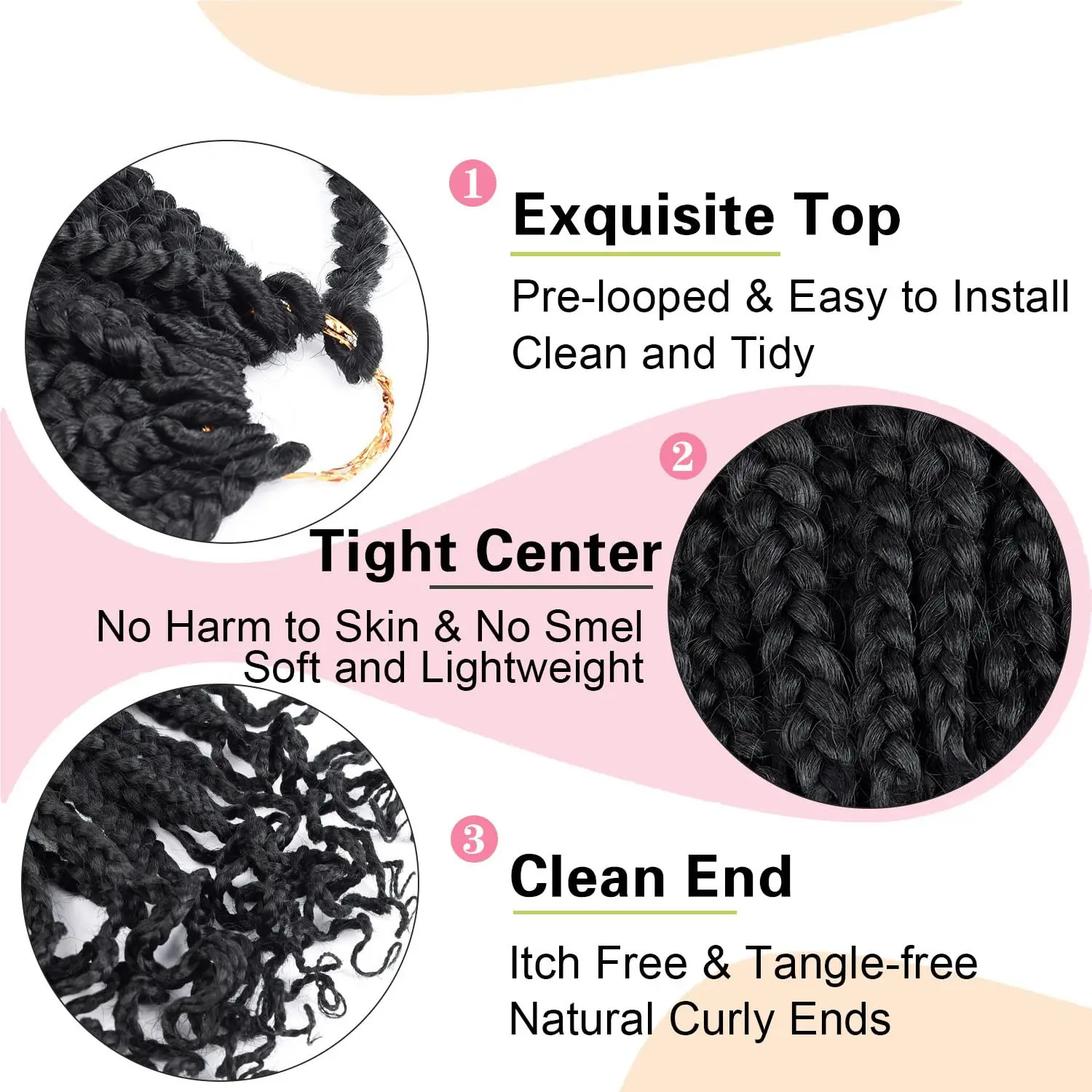 Pre Looped 3X Box Braids Crochet Hair Soft Curly Ends Extensions for Black Women