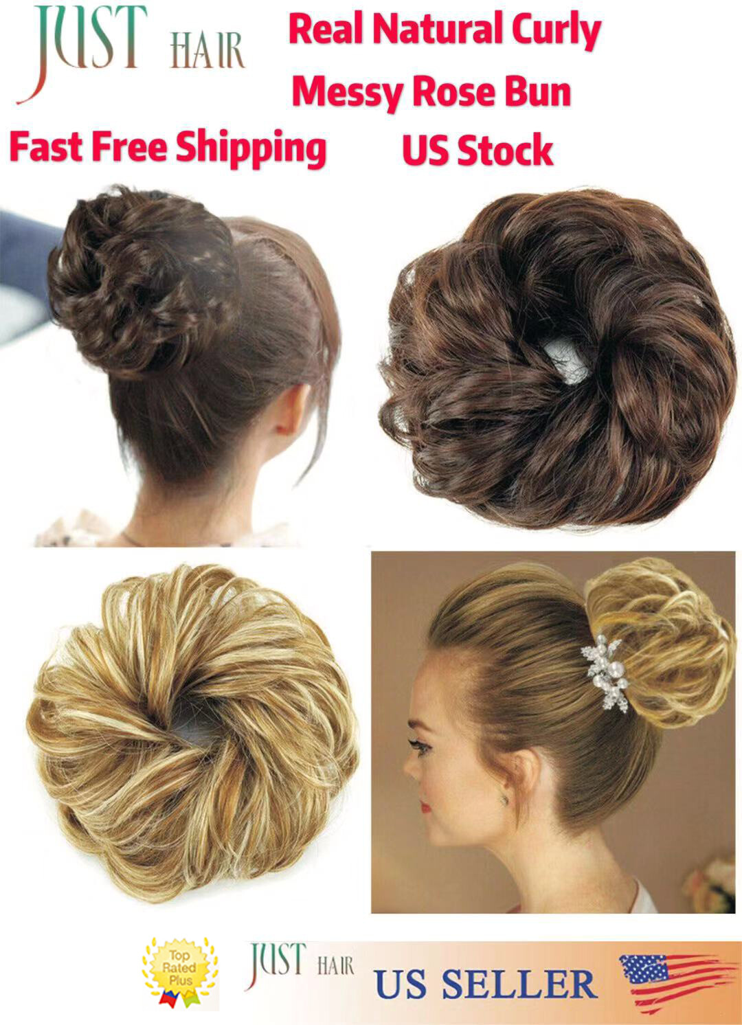 Real Natural Curly Messy Bun Hair Piece Scrunchie Hair Extension as Human Blonde