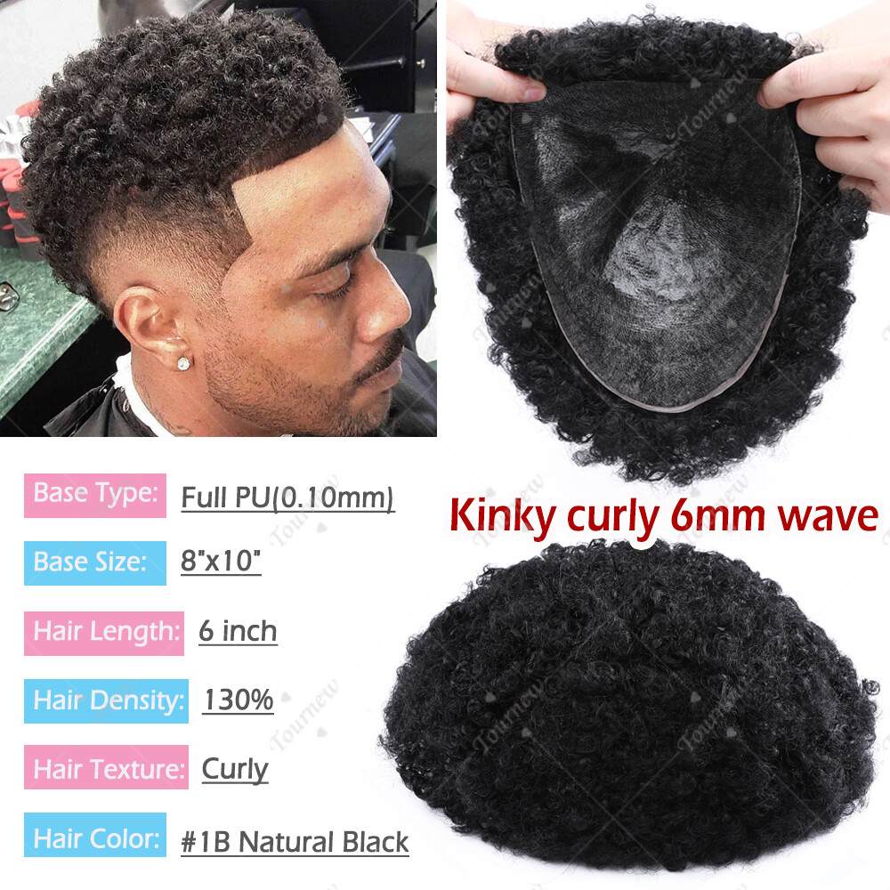 Full PU Thin Remy Human Hair Extensions Man’s Top Piece Toupee Hairpiece 8″x10″