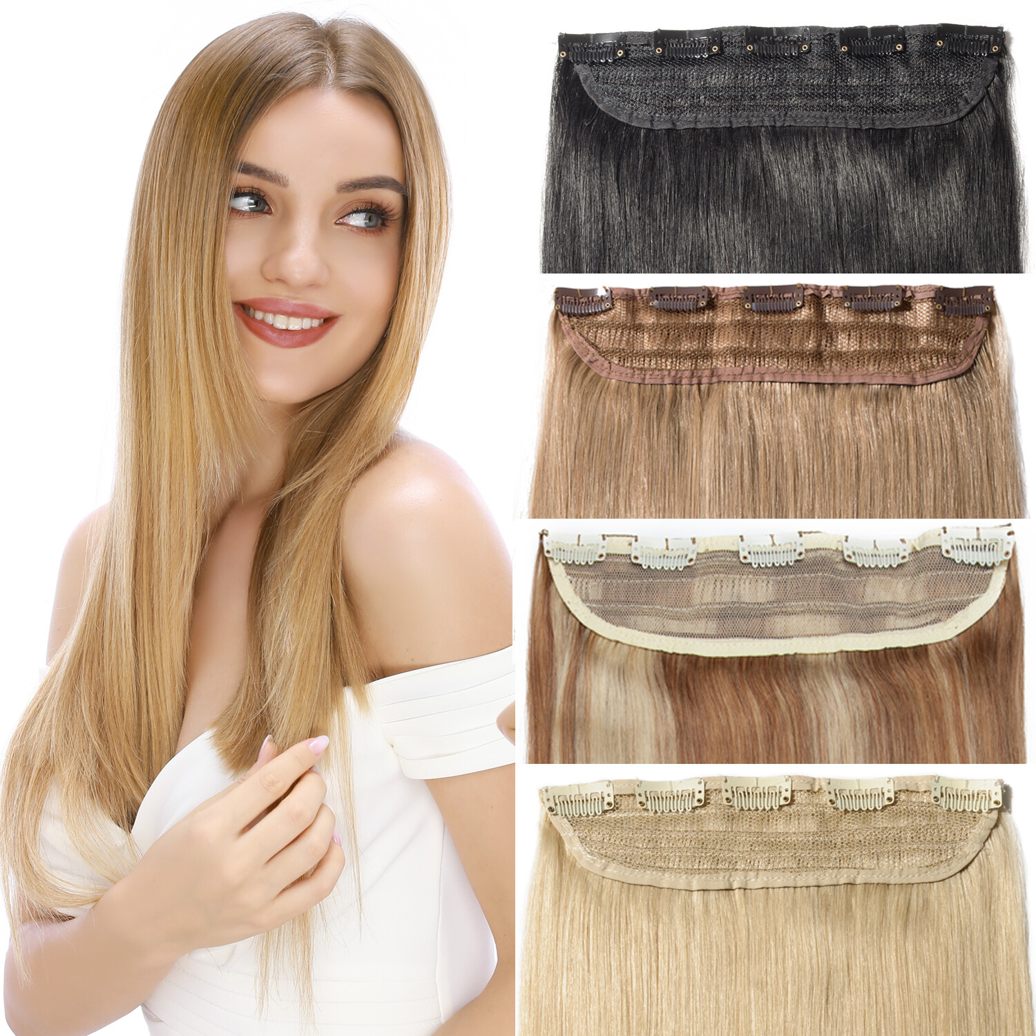 One Piece 5 Clips Human Hair Extensions Clip In 3/4 Full Head Highlight Straight