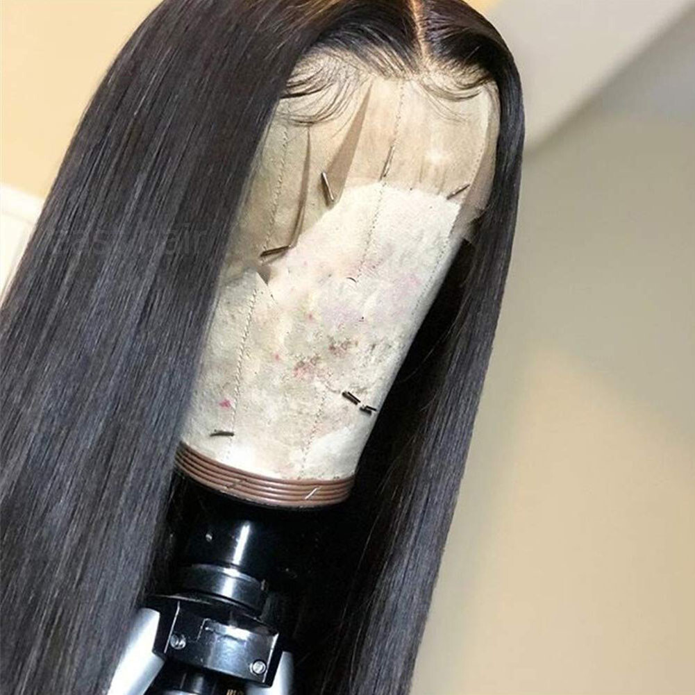 Heat Resistant Synthetic Lace Front Wigs Long Black Straight Glueless Soft Hair