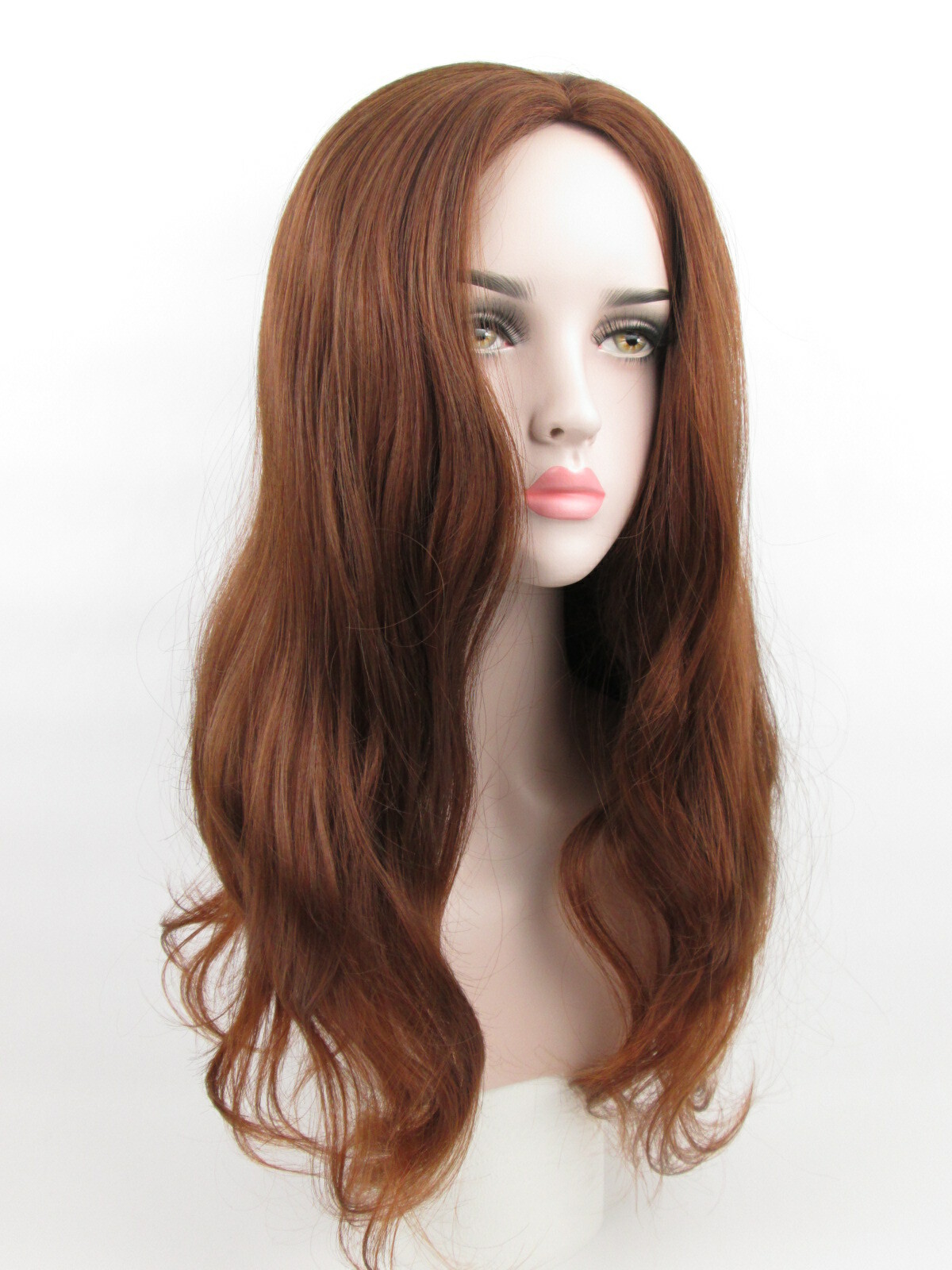 WOMENS LONG STRAIGHT HAIR WIG W/ SOFT CURLS ENDS NO BANGS SKIN TOP CHRISTINE