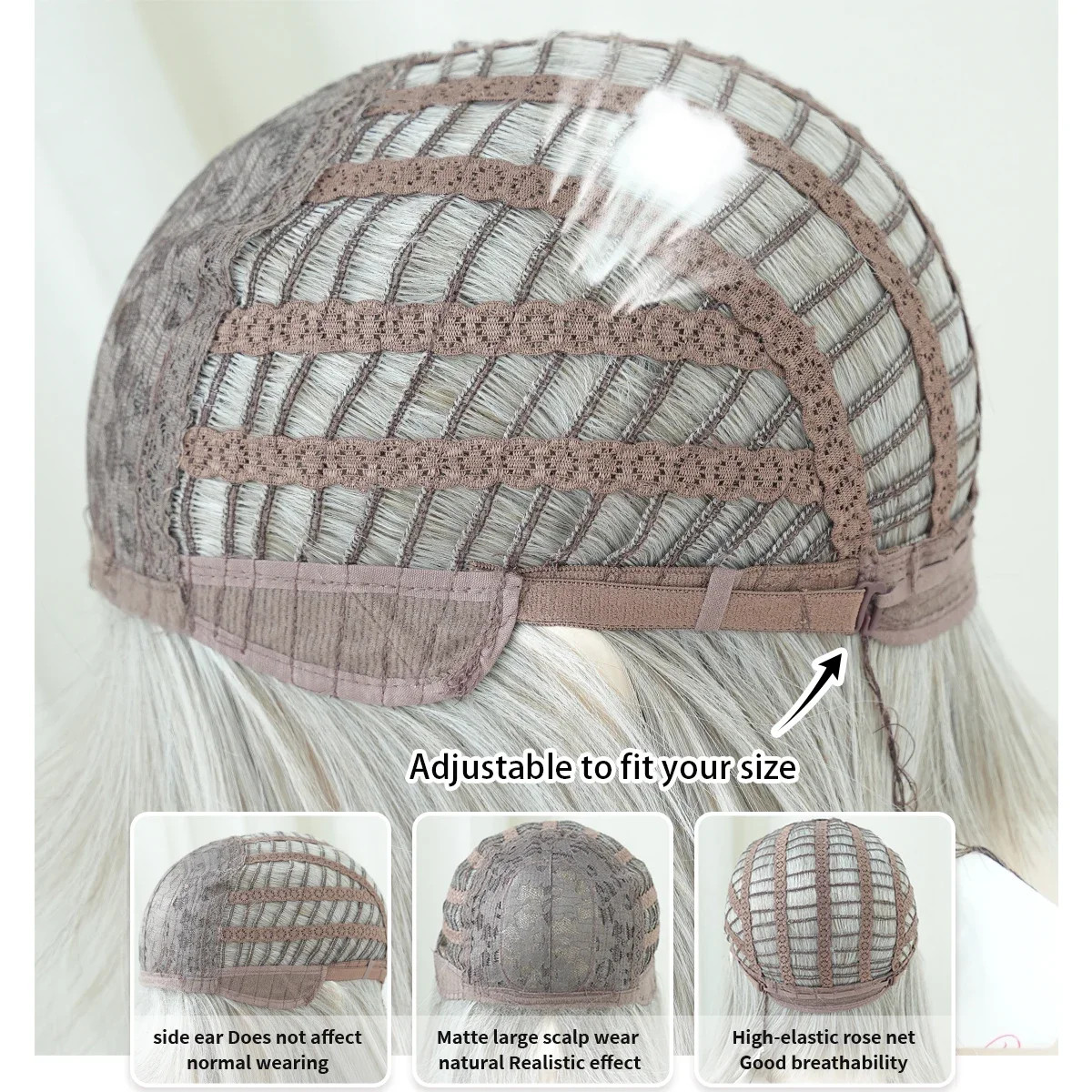 Grey Soft Synthetic Hair Heat Resistant Straight Costume Wigs With Bangs