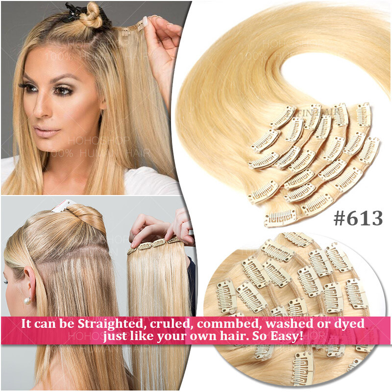 CLEARANCE Clip In Human Remy Hair Extensions Full Head 8 Pieces 22″24″ THICK