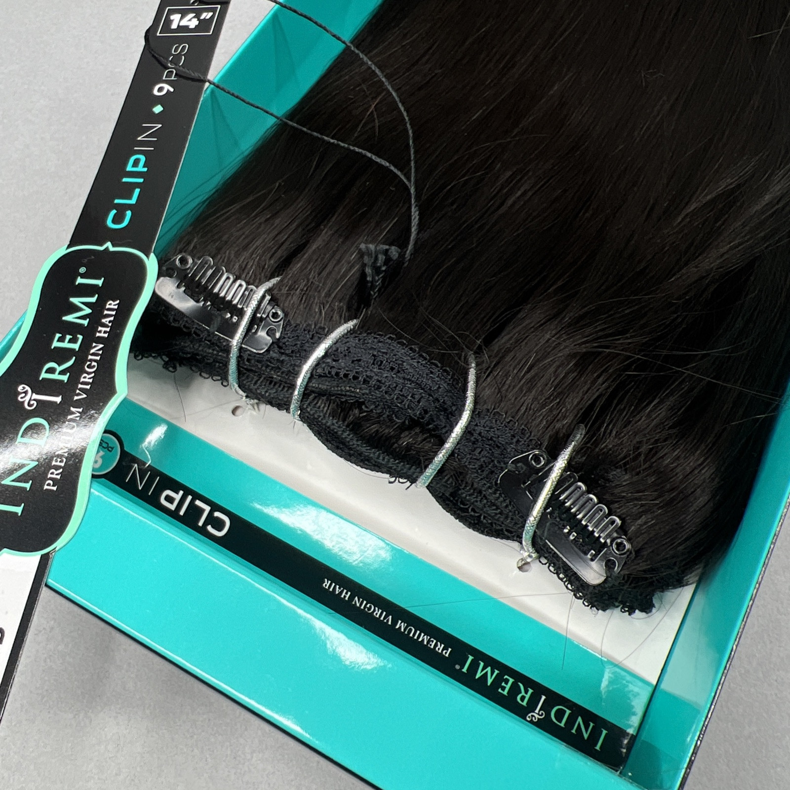 Indi Remi 9 Pc 14” Clip-in #1B Off Black Straight Human Virgin Hair Bobbi Boss