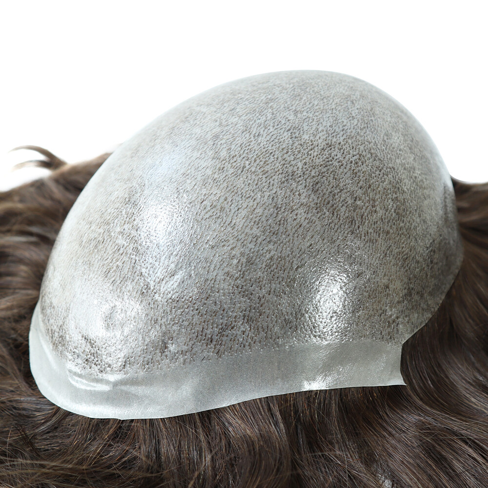 Mens Toupee Hair Replacement Injection Thin Skin Human Hair System Hairpieces