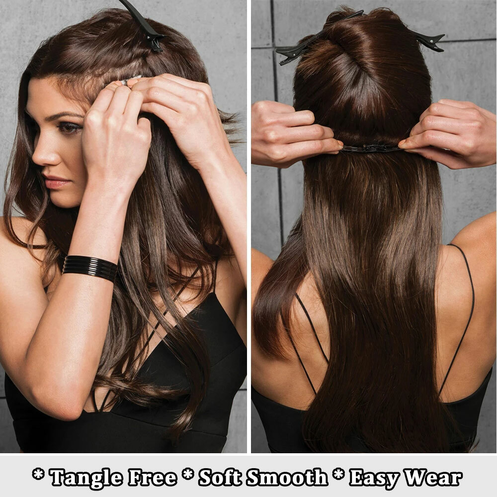 Real as Human Curly Straight Hairpiece 5Clips One Piece Clip in Hair Extensions