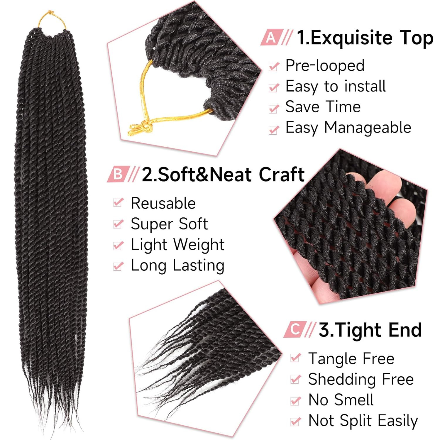 8pk 16″ Senegalese Twist Crochet Braids Pre-Looped Synthetic Braids for Women #2