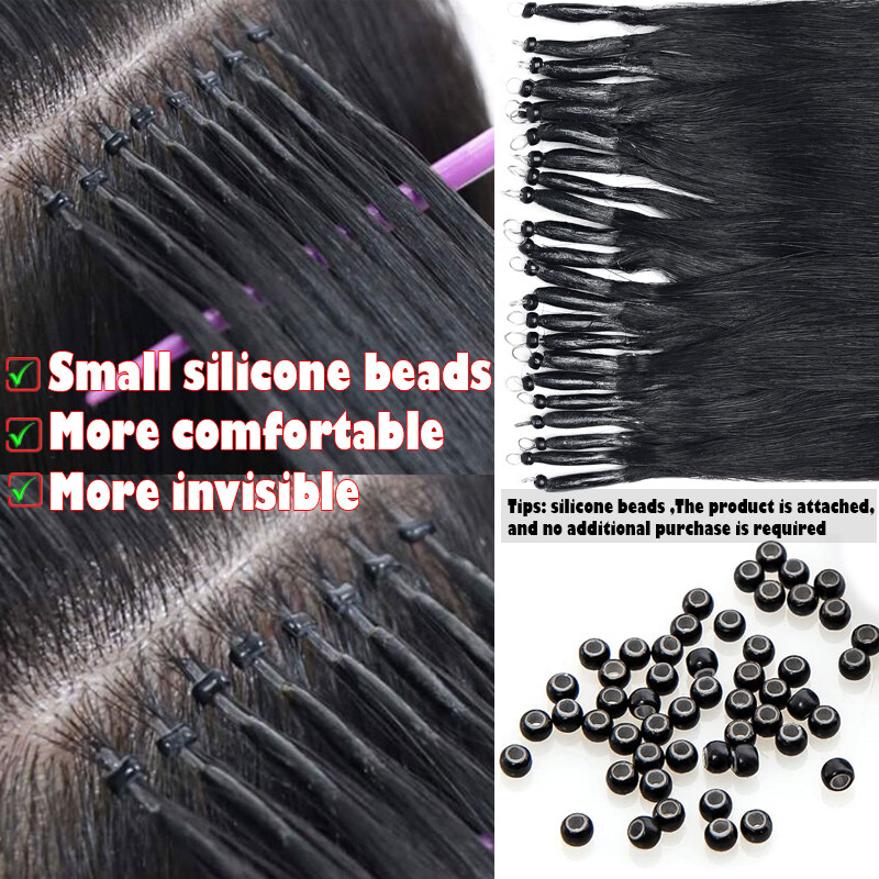 RUSSIAN Nano Ring Beans Loop Beads 1g Human Hair Extensions Full Head US 14″-24″