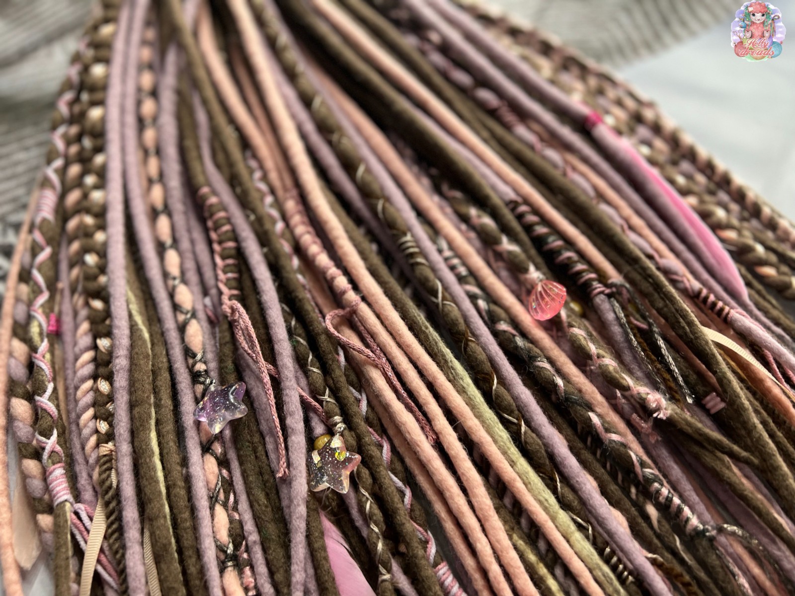 New handmade full Set DE Dreadlocks Wool brown dusty pink hair fall loc ex