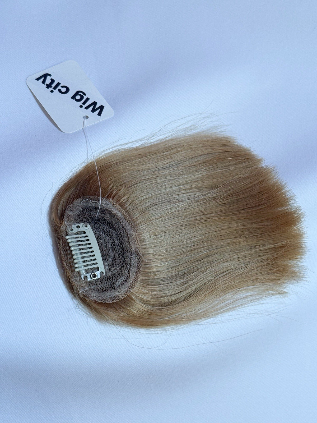 5” Human Hair Thick Bangs Clip In Golden Blonde Darker Roots Base 2.5”x1.5”