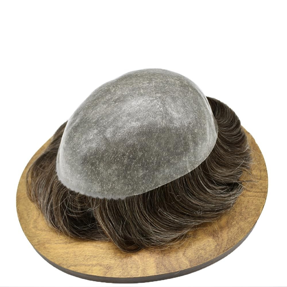 THIN SKIN Mens Toupee HumanHai Replacement Full Poly Skin PU System Wig for Men