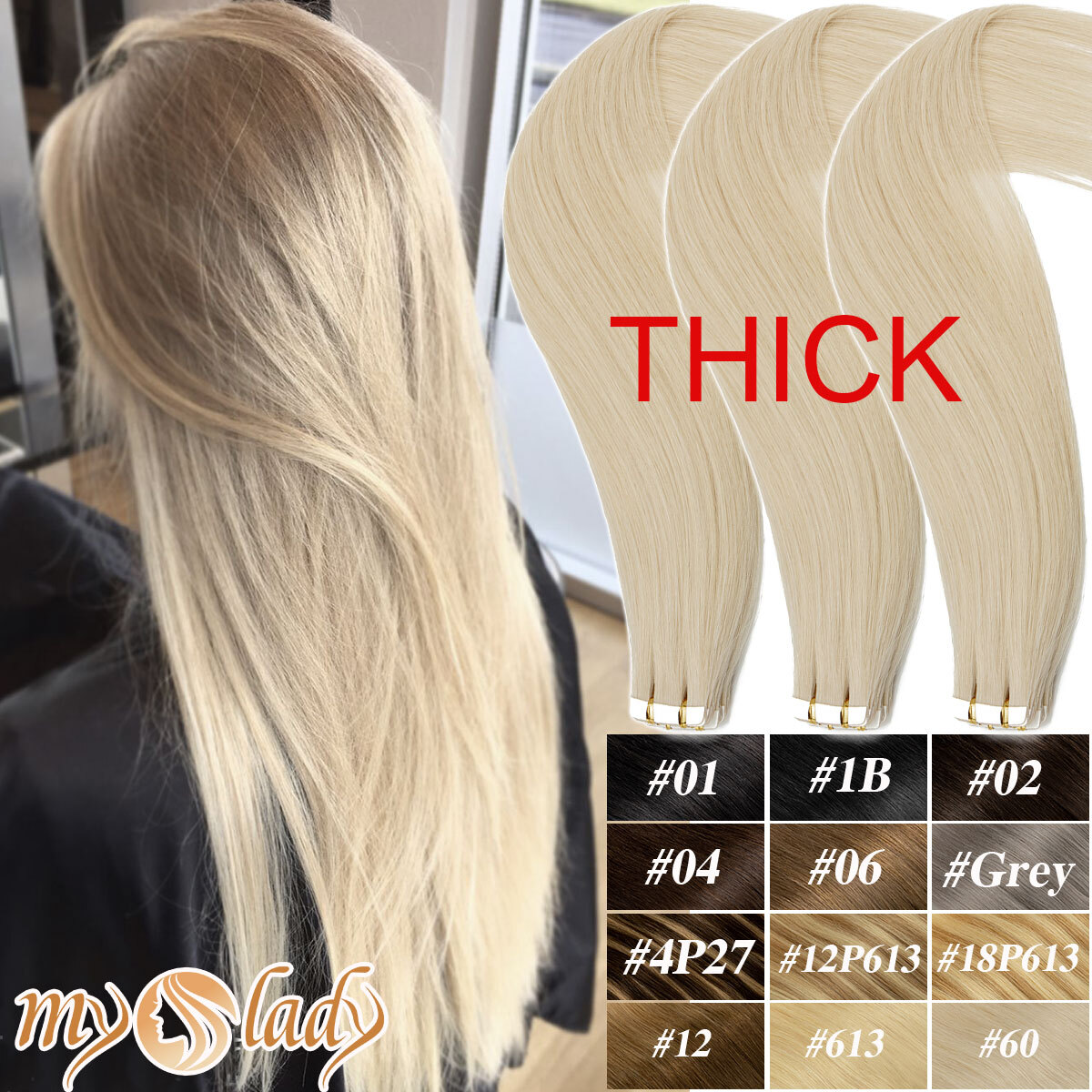THICK 100G Tape In 100% Remy Human Hair Extensions Skin Weft FULL HEAD Blonde US