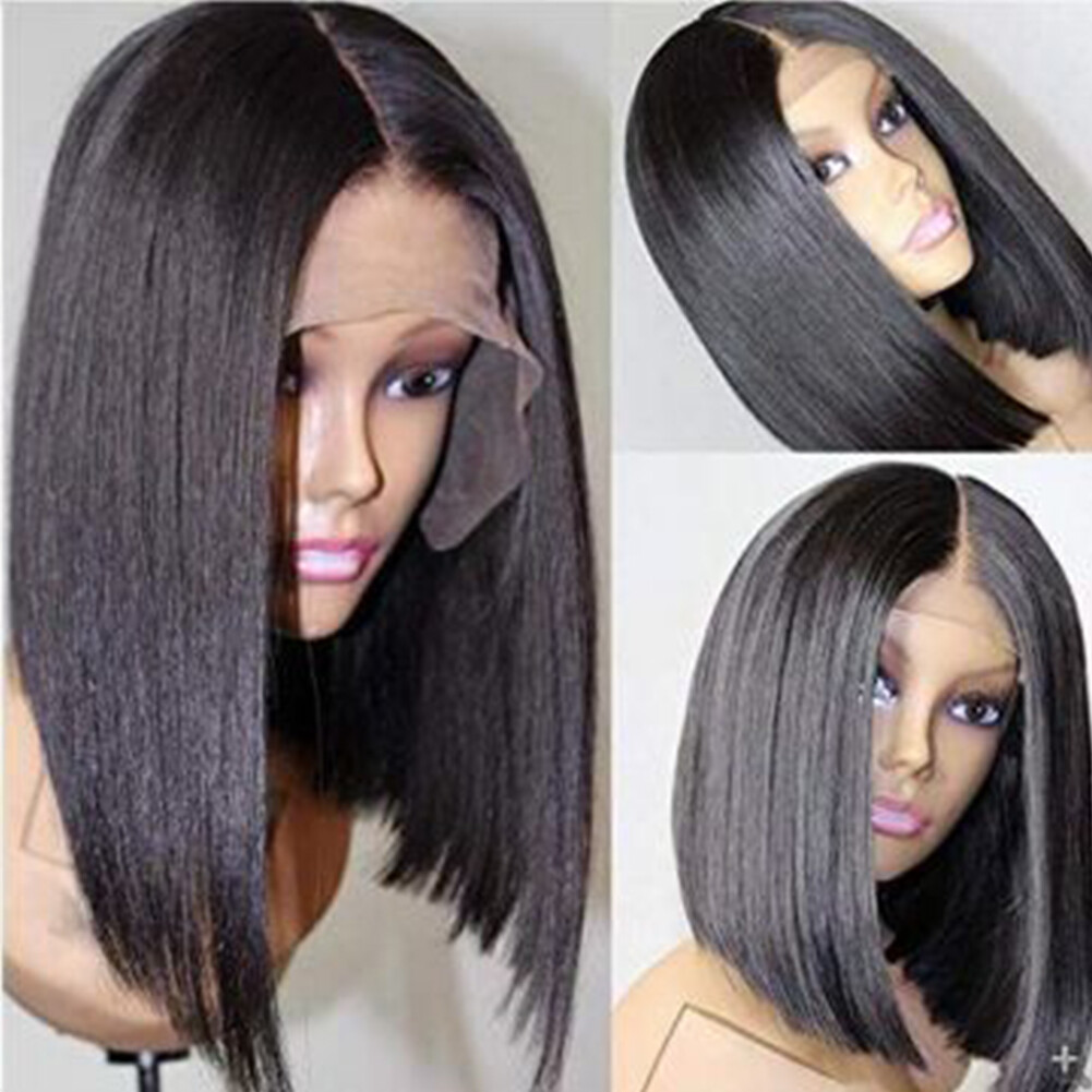 Heat Resistant Short Bob Synthetic Lace Front Wigs Glueless Black Straight Hair