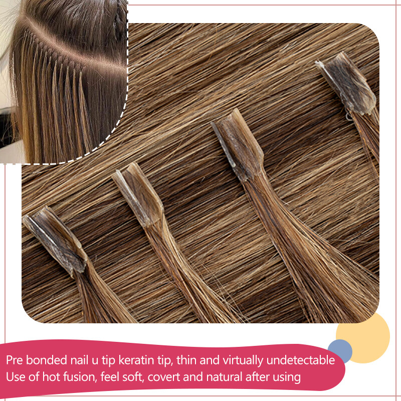 Keratin Pre-bonded Nail U Tip 100% Remy Russian Human Hair Extensions Balayage