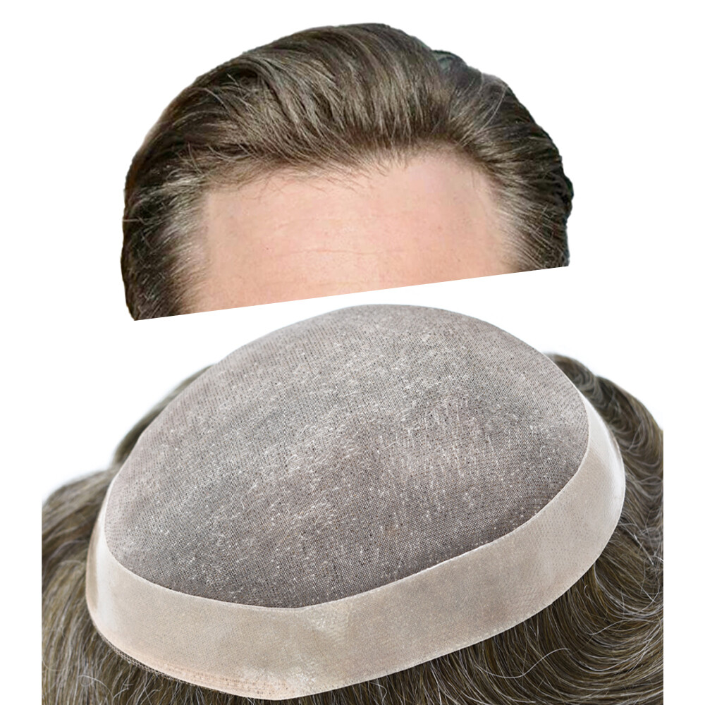 Mens Hairpiece Fine Mono Mens Toupee Poly Skin Hair System Pu Replacement Wig
