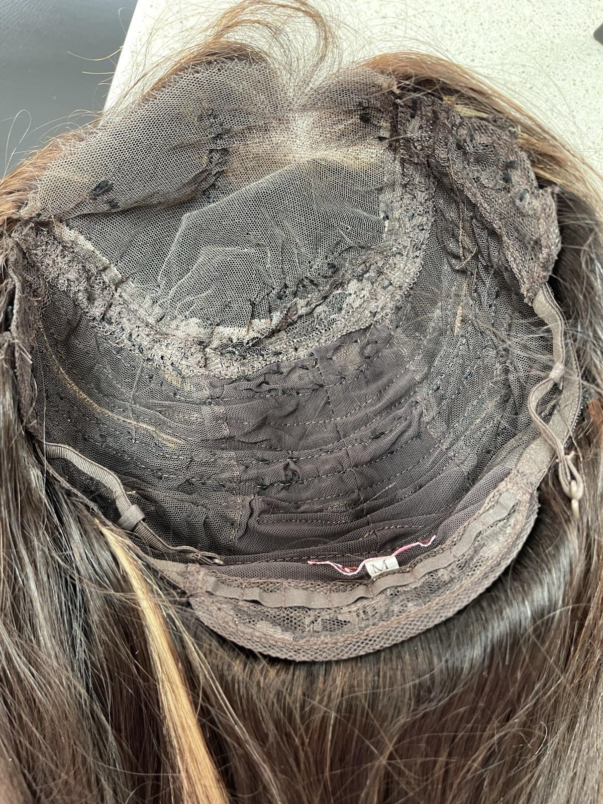 Custom Made Lace Top Brown w/Highlights Human Hair Wig 29” Med Cap