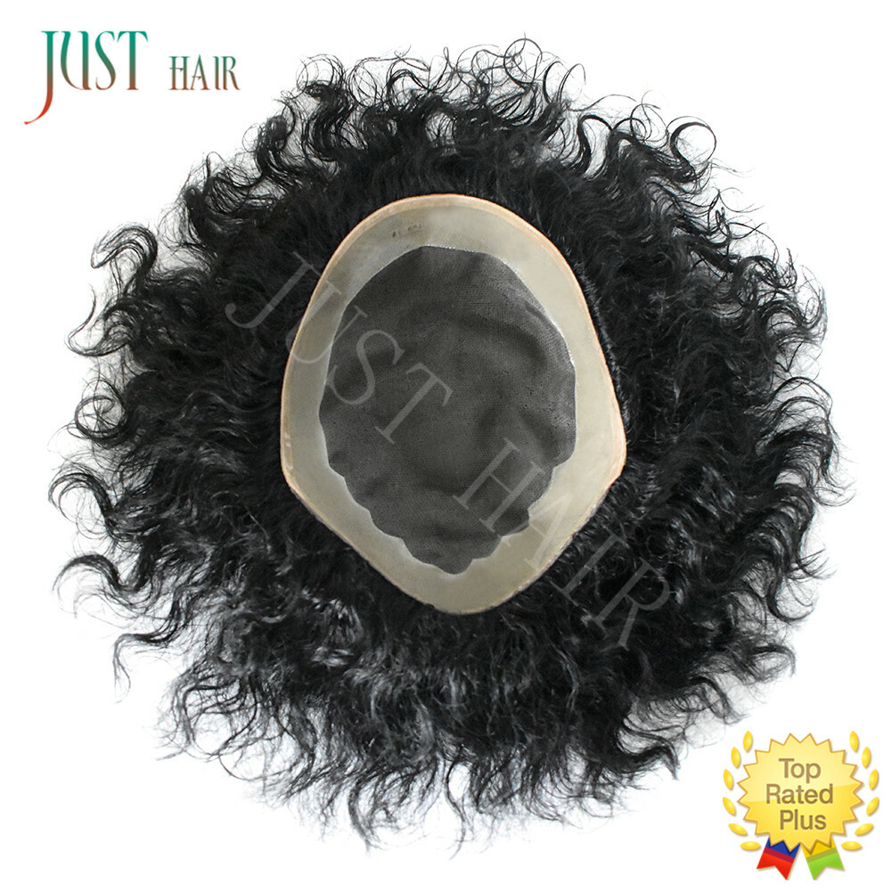 Afro Toupee For Black Men Fine Mono Lace Curly Human Hair Poly Weave System 20MM