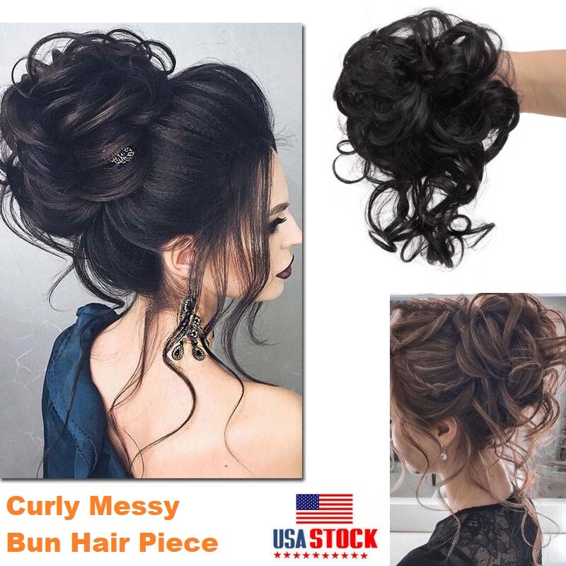 Curly Messy Bun Hair Piece Scrunchie Updo Thick Hair Extensions Real As Human US
