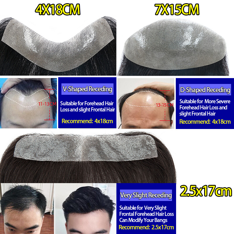 100% Virgin Human Hair Men Front Receding Hairline PU Toupee Hairpiece-More Size