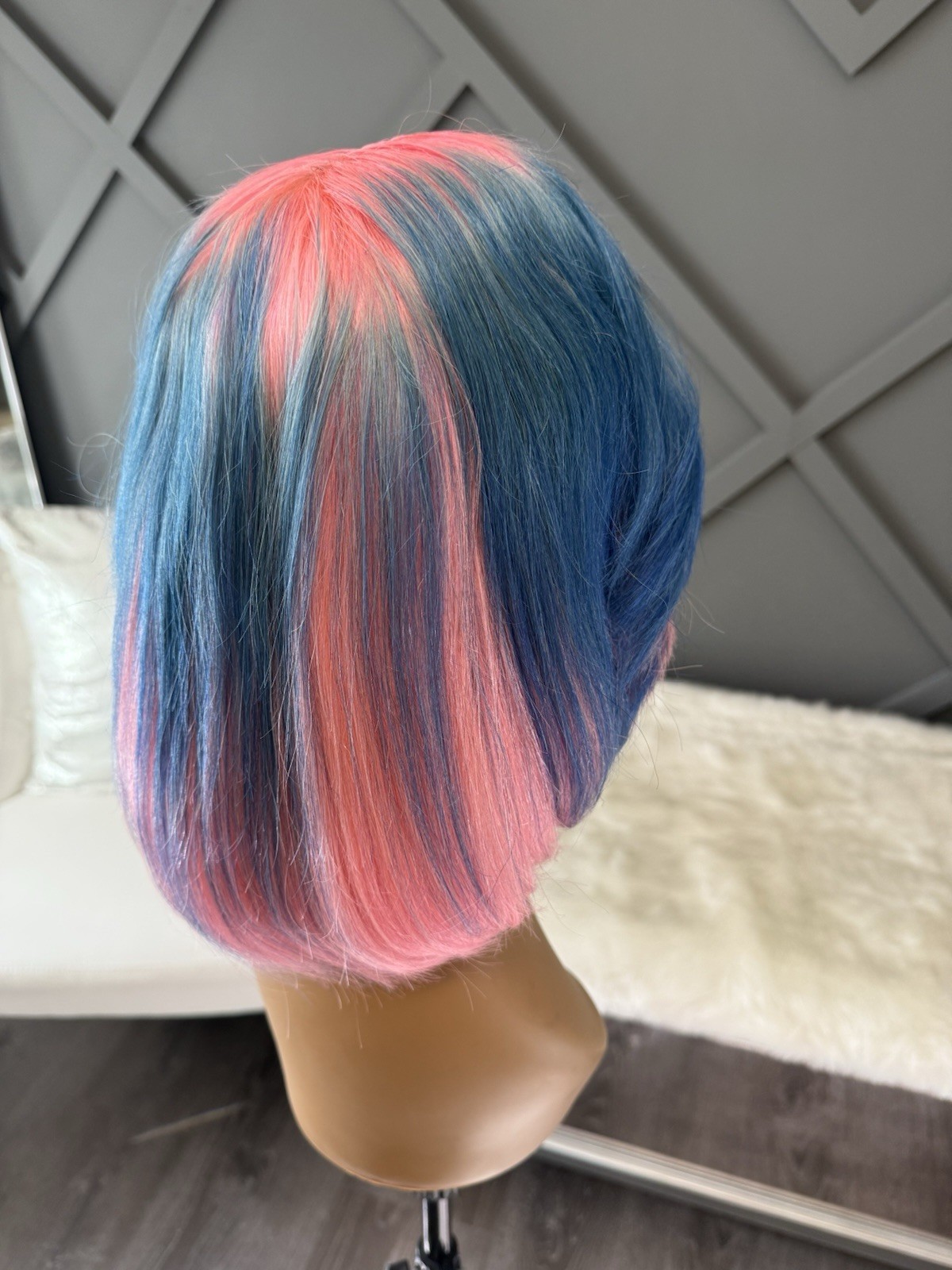 Custom Color Lace Front Wig Human Hair | Bob Cut Wig | Pink & Blue | Baby Shower