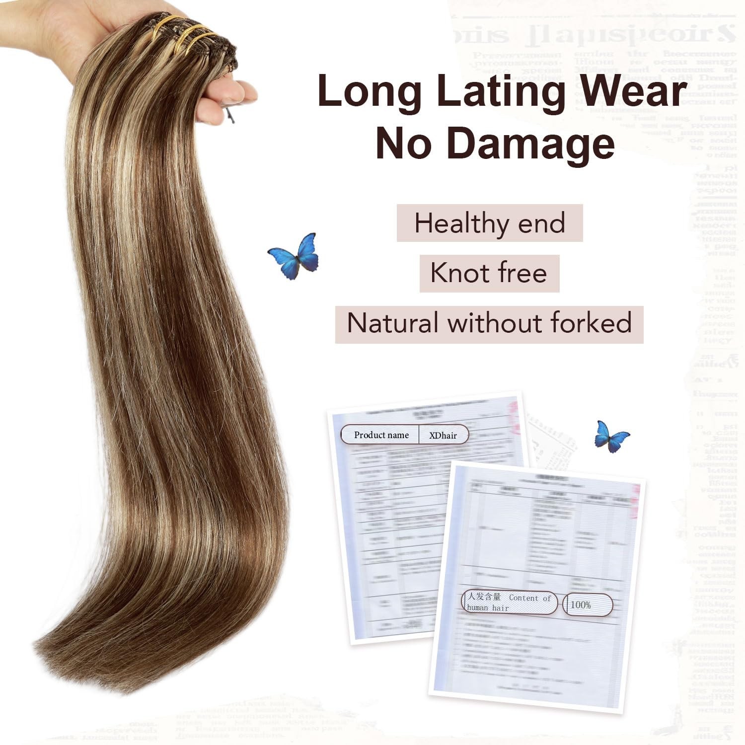20″ Clip In Hair Extensions Remy Human Hair 120g Medium Brown to Caramel Blonde