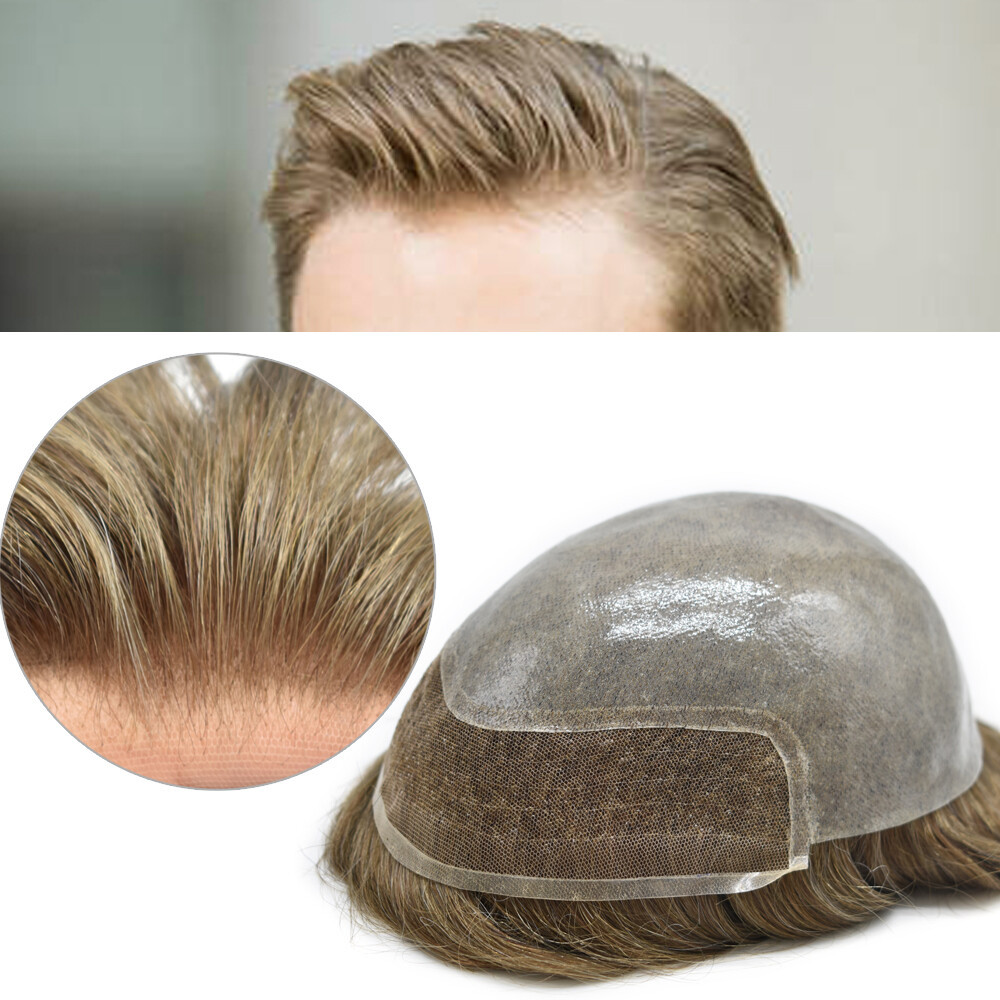 Mens Toupee Human Hair Piece replacement System for men Lace Front Thin Skin Wig
