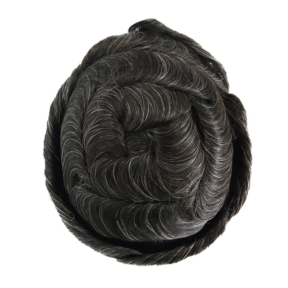 Mens Toupee Human Hair Replacement System Fine Mono Poly Skin Hairpiece 8×10 MPU