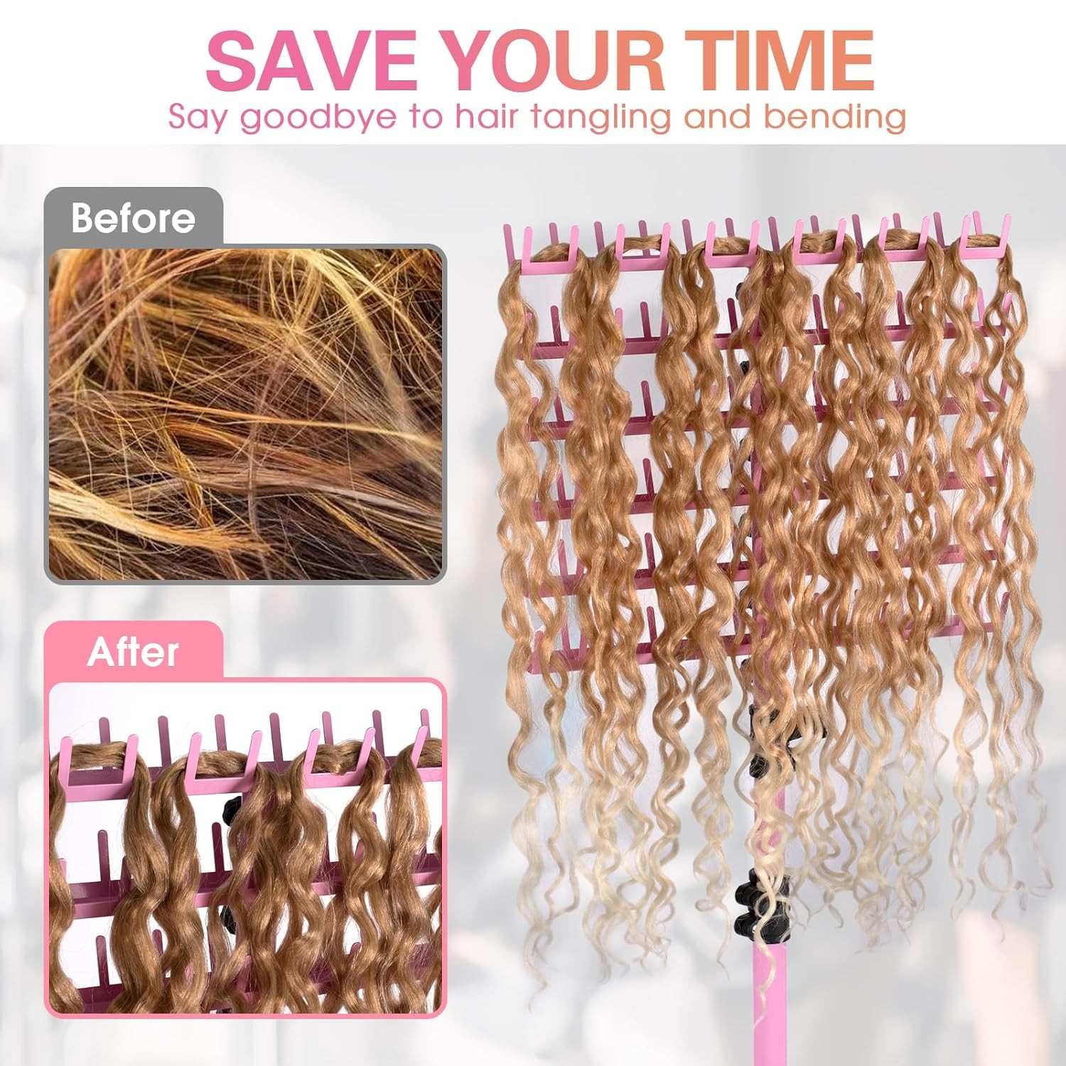 Portable Hair Braiding Rack Height Adjustable 144 Pegs Extension Holder Display