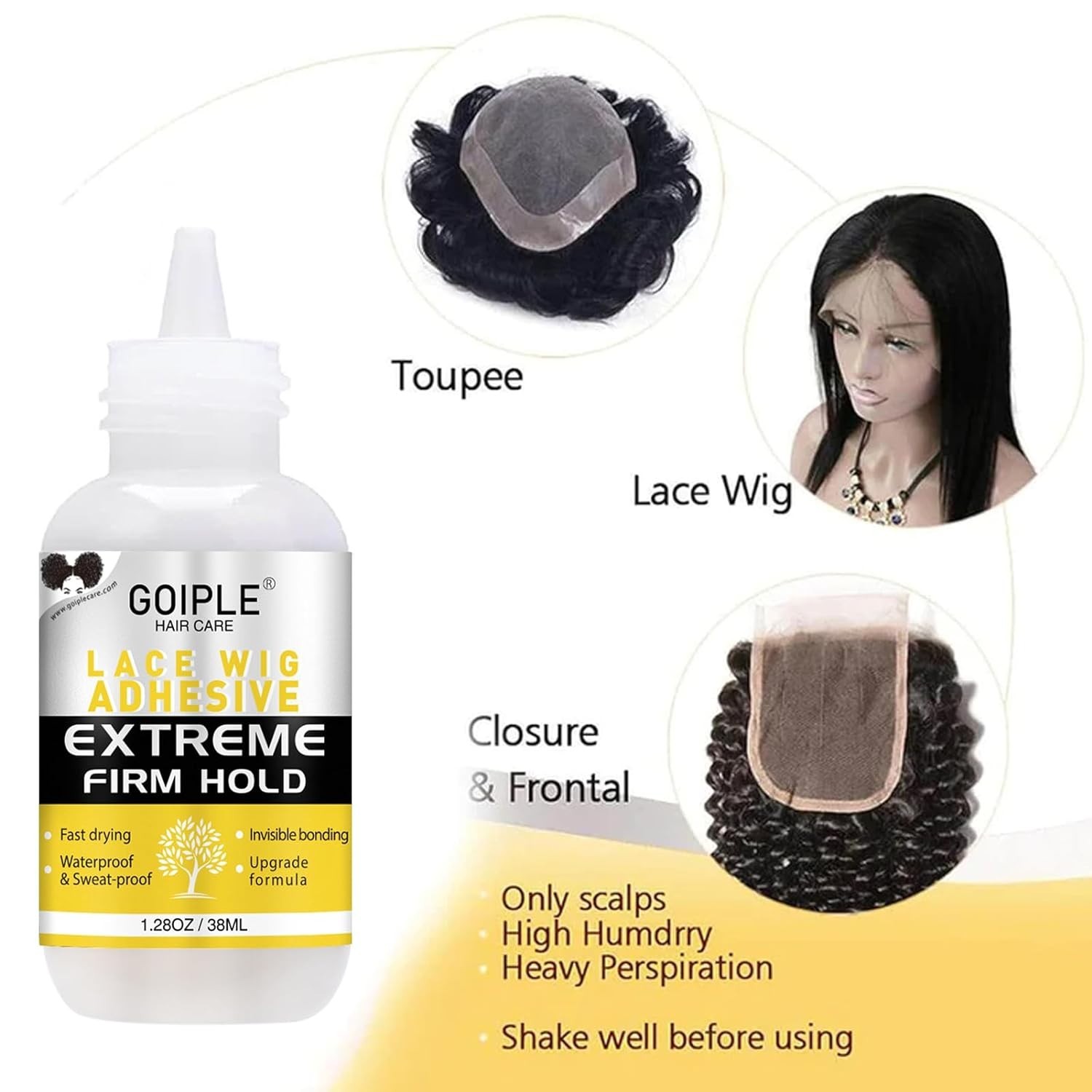 Lace Front Wig Glue 1.28Oz with Dual Brush & Flower Scented Wax