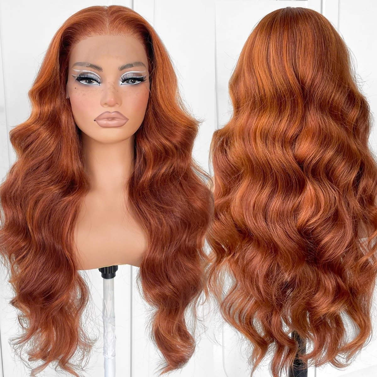 LACE FRONT WIG HUMAN HAIR BLENDED BODYWAVE GINGER