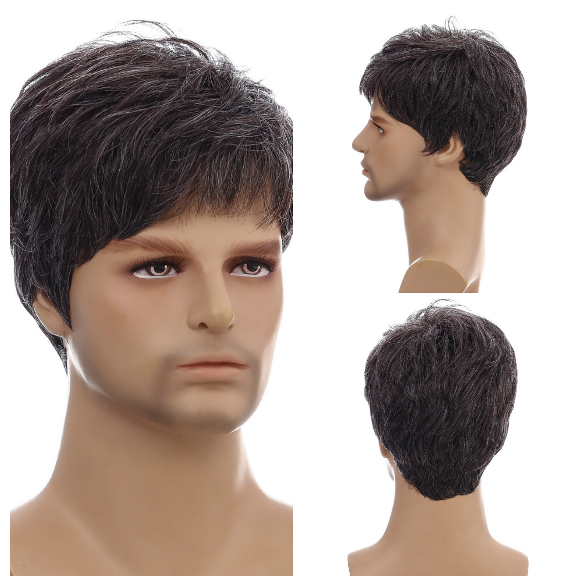 Men Short Black Brown Hair Synthetic Daily Natural Cosplay Wigs Party Costume US