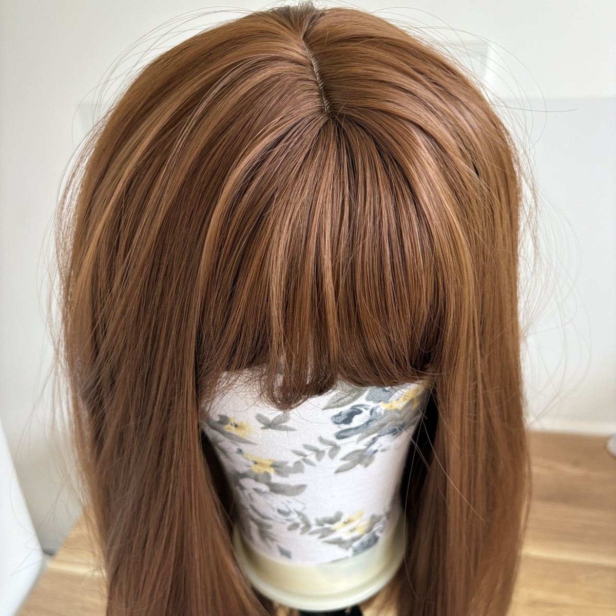 Women Auburn Long Straight Cosplay Wigs With Bangs Synthetic Hair