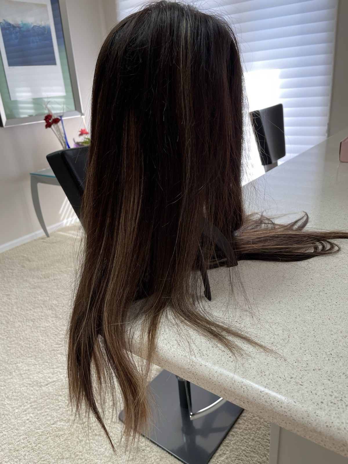 Custom Made Lace Top Brown w/Highlights Human Hair Wig 29” Med Cap