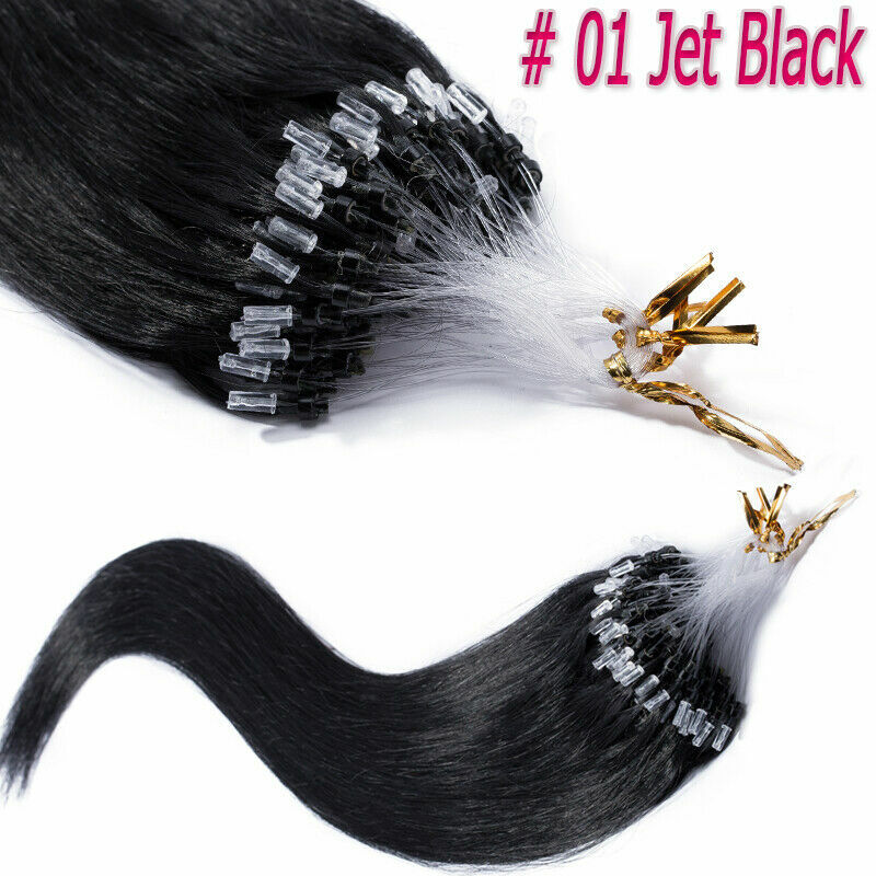 Fish Line Loop Micro Ring Beads Link Indian Remy Human Hair Extensions Straight