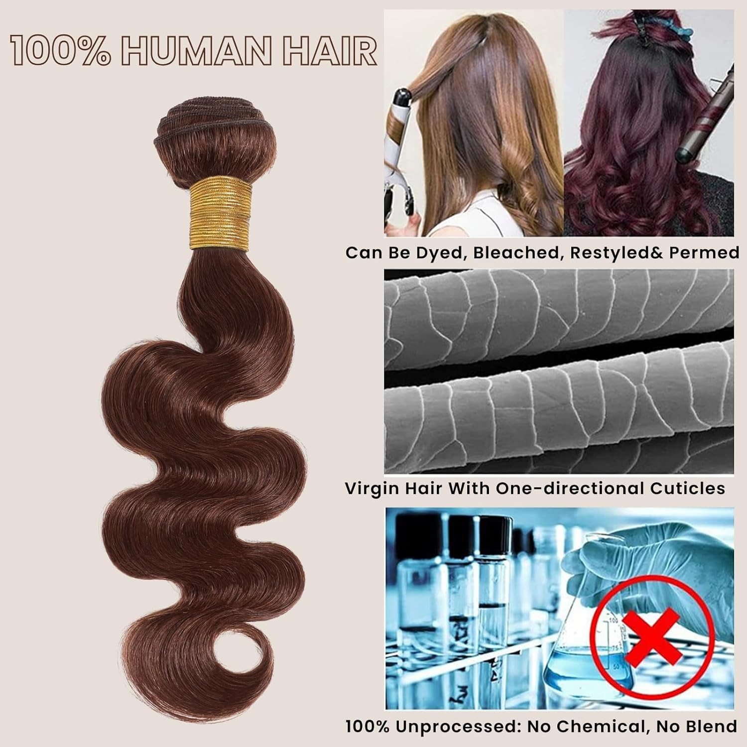 Chocolate Brown Body Wave Human Hair Bundles 18 20 22 Inch Soft Thick Bundles