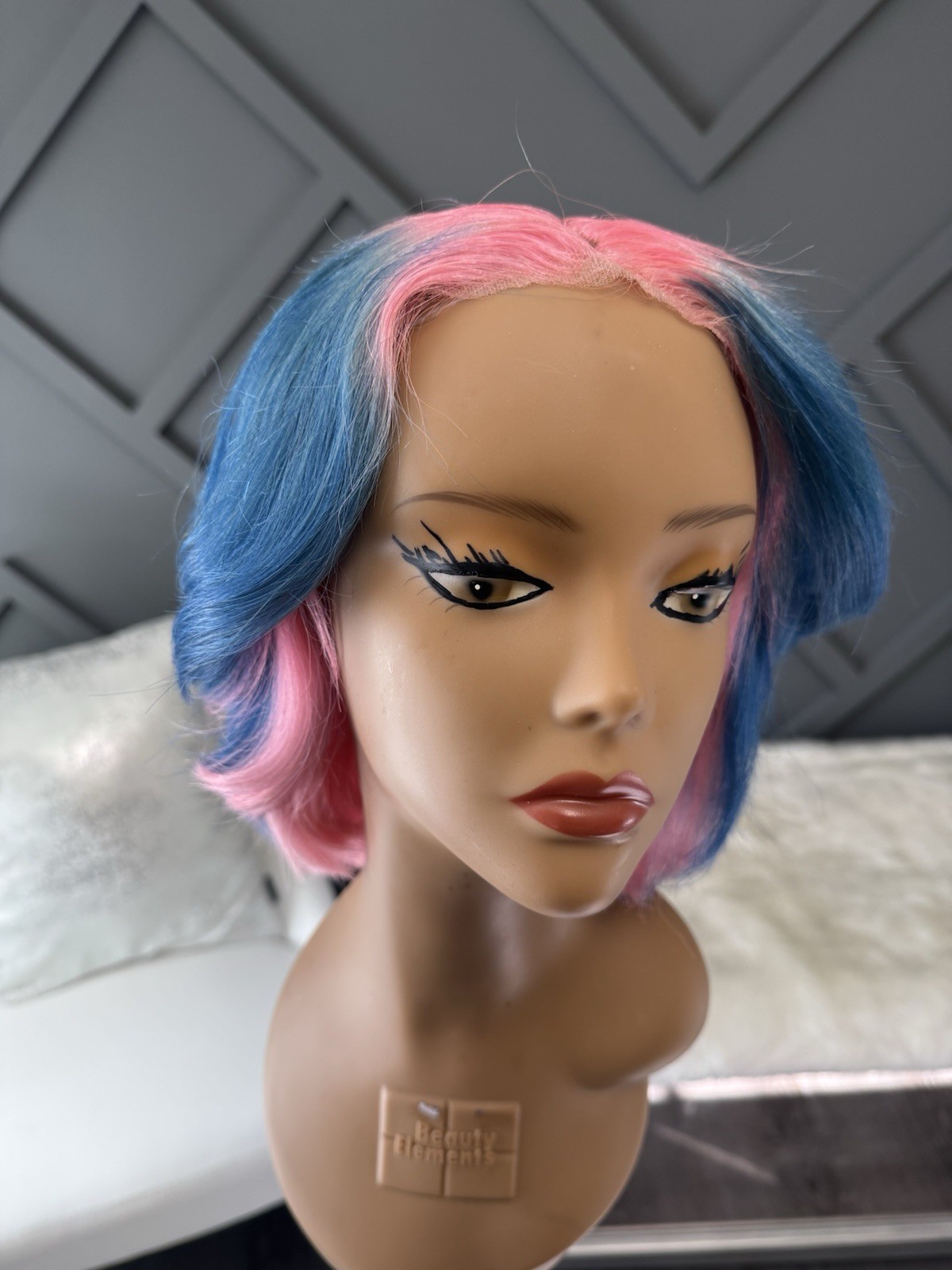 Custom Color Lace Front Wig Human Hair | Bob Cut Wig | Pink & Blue | Baby Shower
