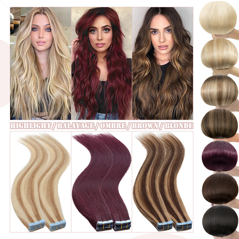 Invisible Tape in Real Human Remy Hair Extensions Skin Weft Blonde Russian Hair