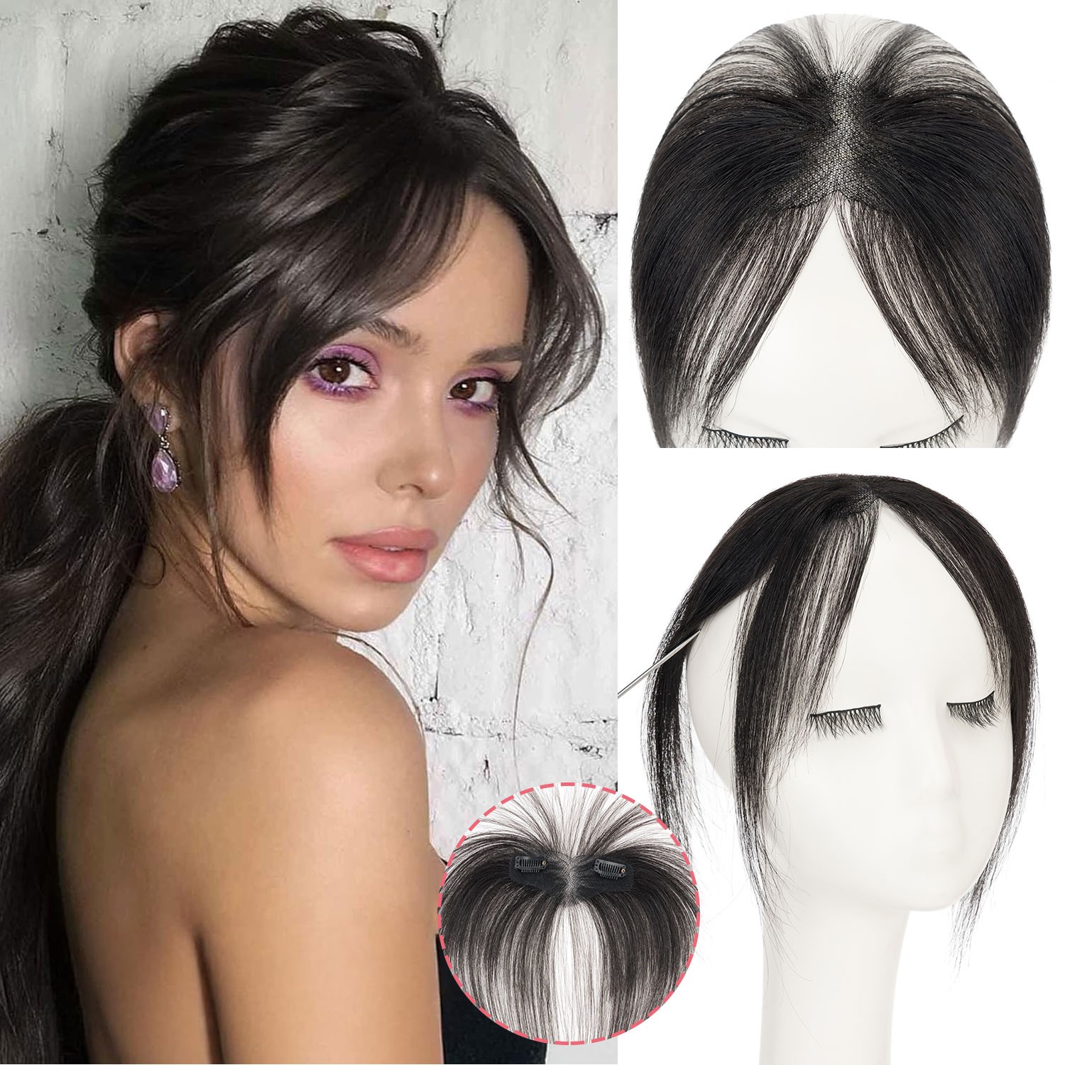 2026 100% Real Human Hair Topper Toupee Clip Hairpiece Bangs Top Wigs For Women