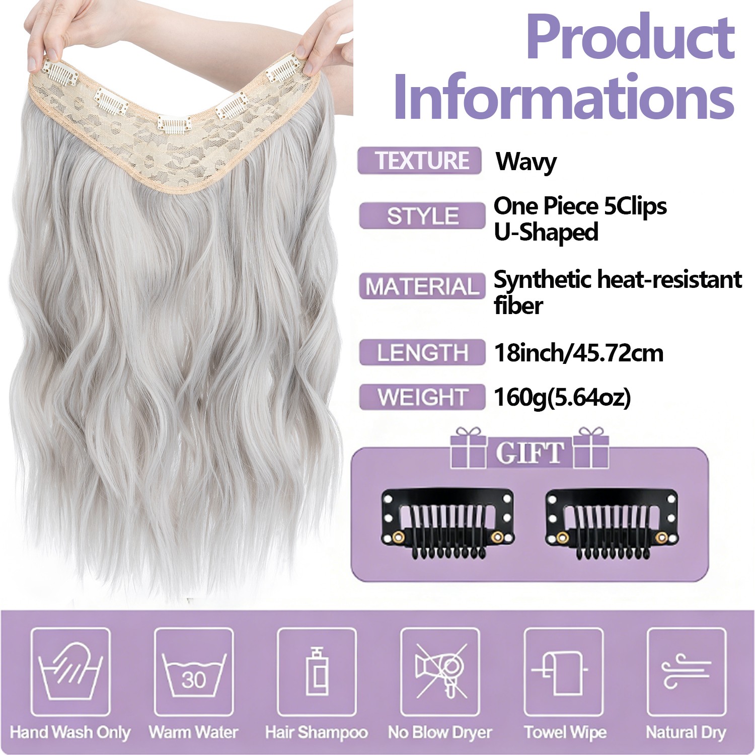 1PCS THICK 100% Real Natural Clip in AS Human Hair Extensions Full Head Straight