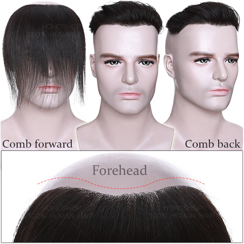 Fine Mono Toupee Men’s Hairpiece Human Hair Replacement System Hand Tied Wavy US