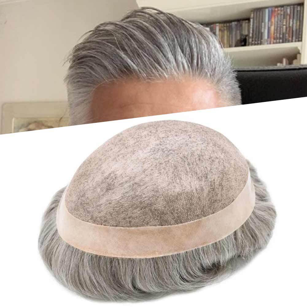 Mens Toupee Hairpiece Fine Mono Hair System Replacements Poly Skin Pu Mens Wigs