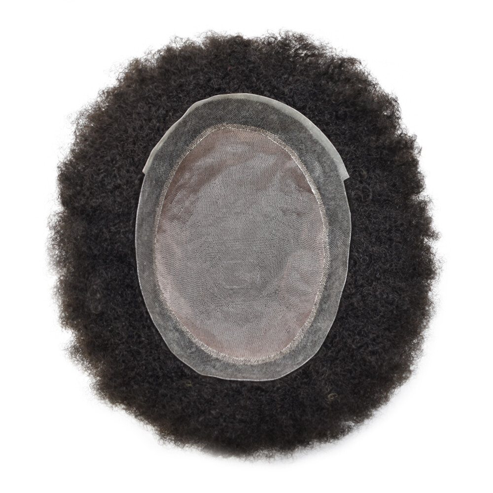 Mens Toupee Hairpiece Afro Curly Human Hair System Monofilament Wig for Men 6MM