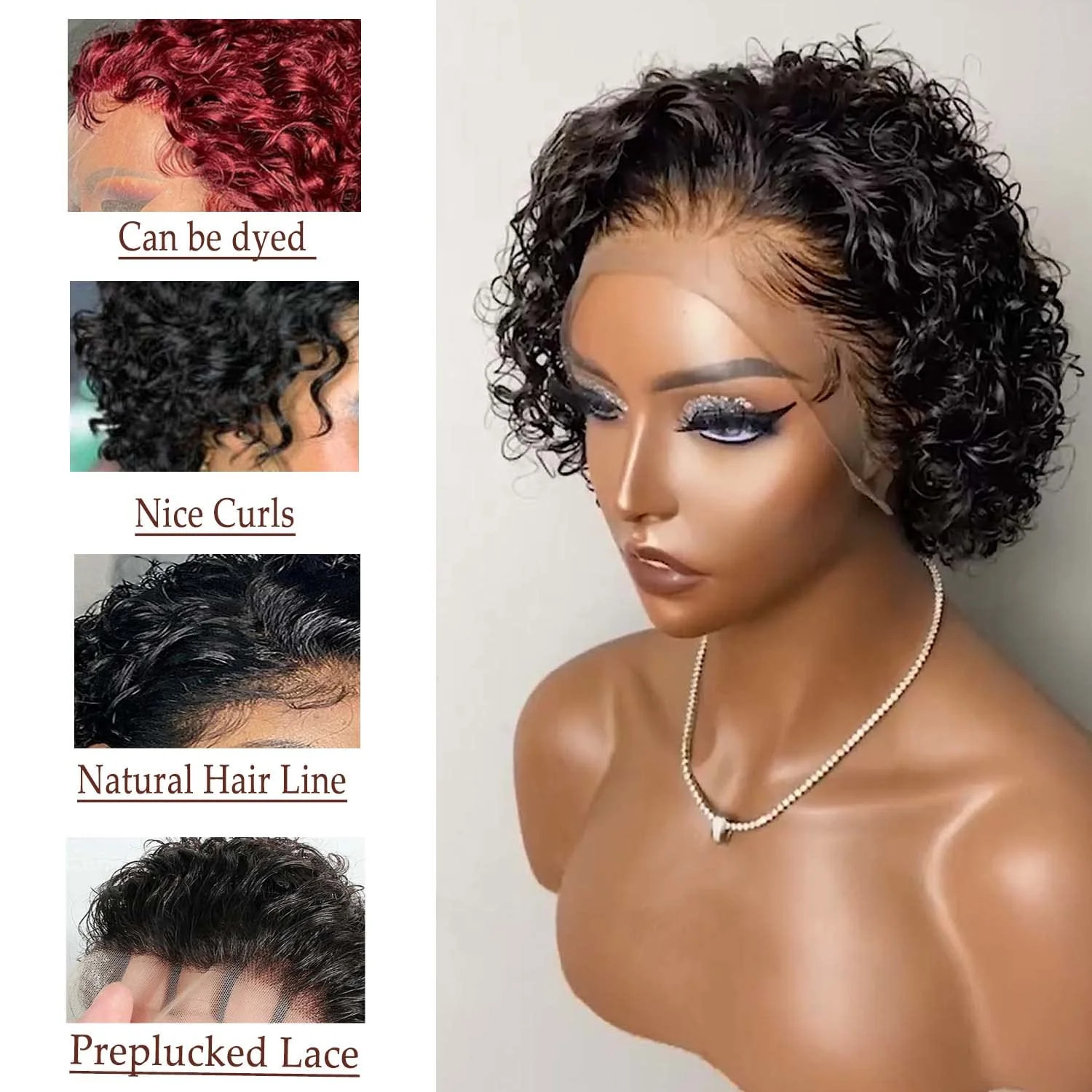 INSTASTYLE Short Curly Pixie Cut Lace Front Wigs 6 inch, 13X1 Human Hair HD Lace